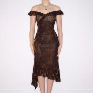 Y2K Spanish Brown Velvet Maxi Dress (XS/S) 